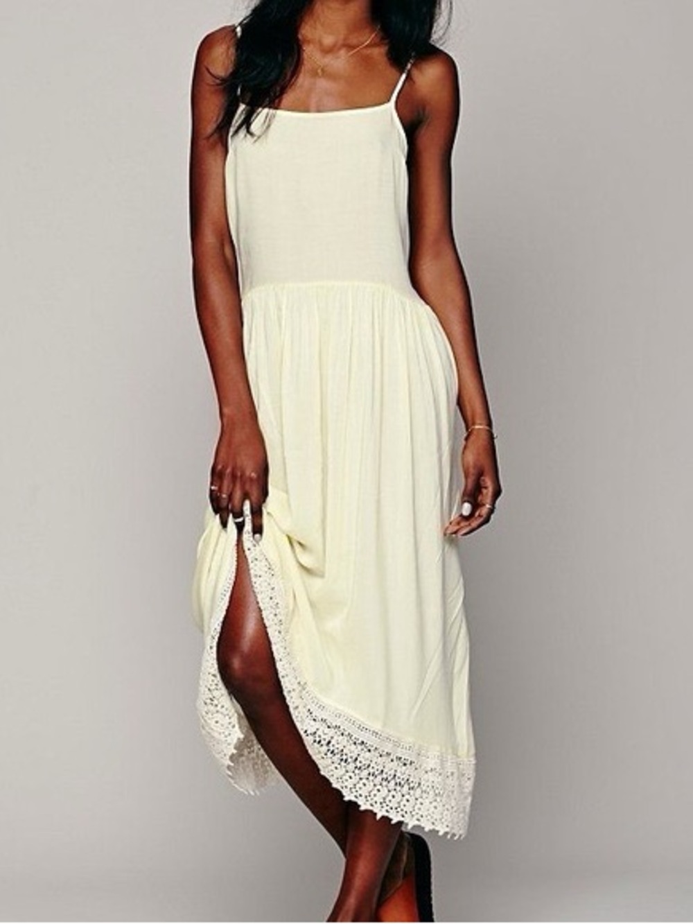 Intimately Free People Yellow Lace Midi Dress S Fairy Romantic Resort Summer L12